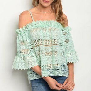 📦MOVE OUT SALE - Off-the-shoulder Mint Green Lace Top